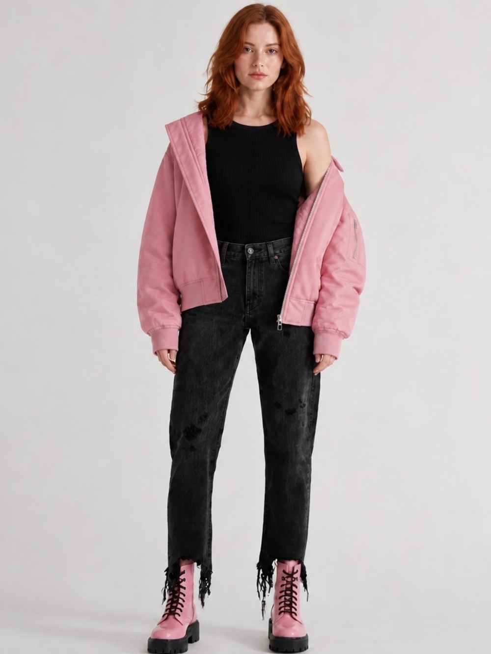 One Teaspoon High Waist Awesome Baggies Distressed Black Straight Leg Jeans